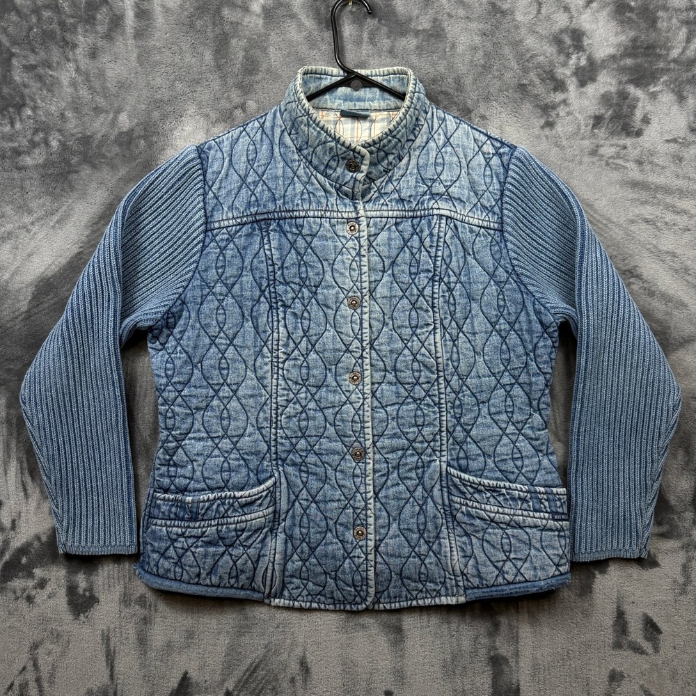 Blue Willi's Quilted Denim Jacket Womens XXL Blue Good Mixed Media Knit Sleeve